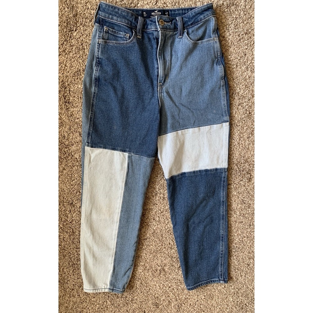 Hollister Patchwork Jeans Women's 1S 25x25 Ultra High Rise Dark & Light Denim